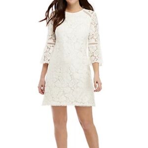 Vince Camuto White Lace Long Sleeve Dress